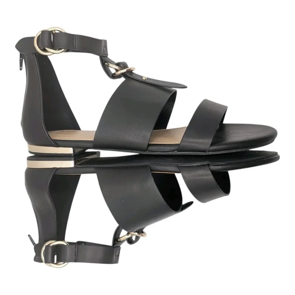 Women's Apt 9 Black Faux Leather Gladiator Sandals Size 9.5 Zip Back Gold Buckle